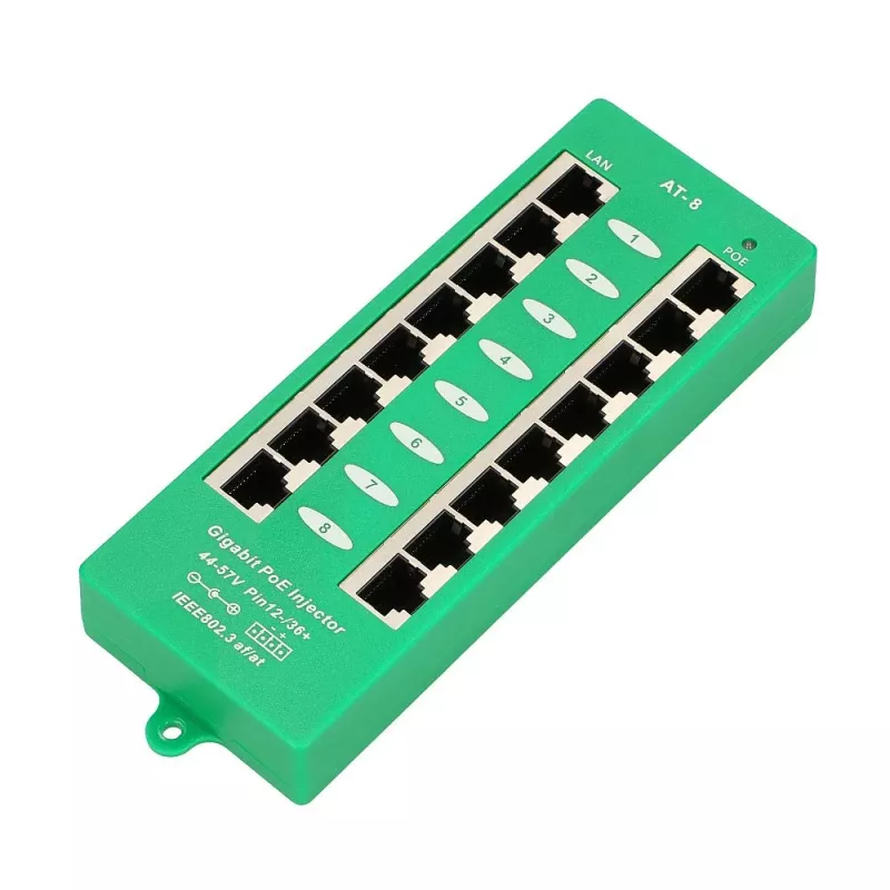 Inyector PoE Gigabit Extralink de 8 puertos activo, 8 puertos Gigabit 802.3at/af, Mode A