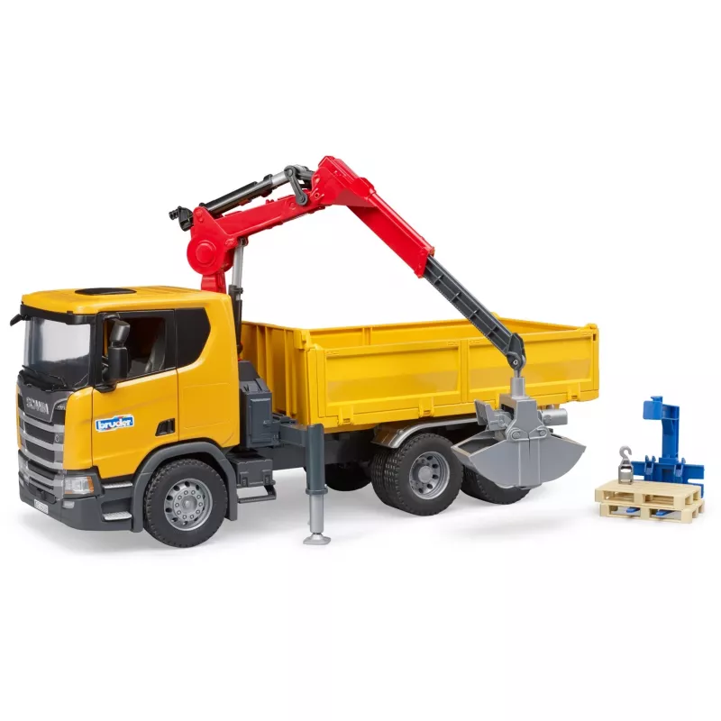 Camión de obra de juguete BRUDER Scania Super 560R con grúa y 2 palés