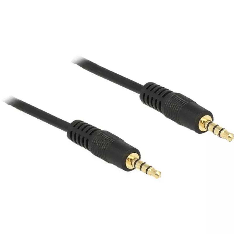 DeLOCK - Cable de audio - 28 AWG - minijack 3,5 mm, 4 polos (macho) - minijack 3,5 mm, 4 polos (macho) - 5,0 m - apantallado - negro (83438)