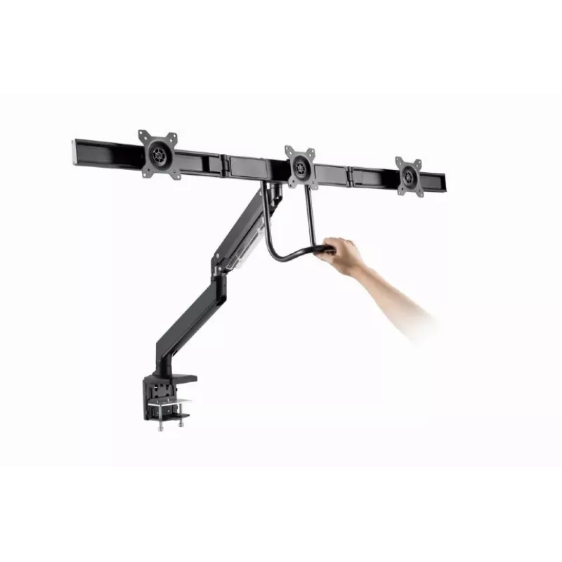 Soporte de escritorio para monitor GEMBIRD MA-DA3-03, 3 brazos, resorte de gas, VESA 75–100x100, soporta 3 pantallas de hasta 27 inch , máx. 18 kg, negro