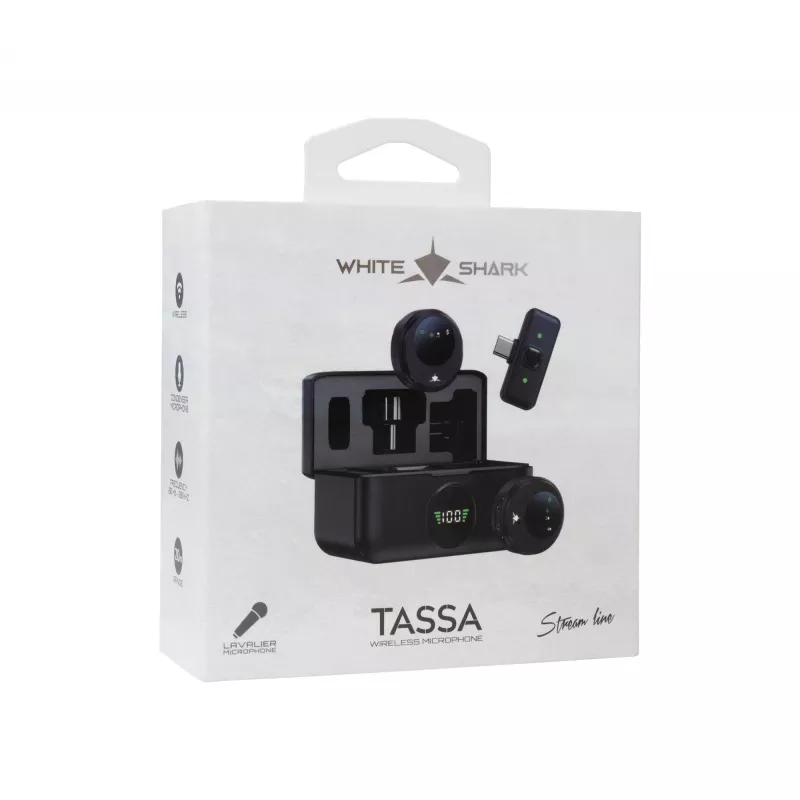 White Shark DSM-06 Tassa Micrófono de solapa inalámbrico, USB-C, negro