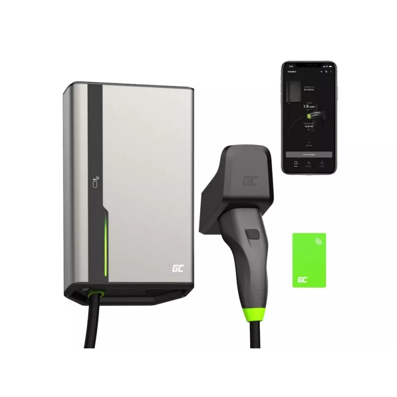 Green Cell HabuDen EVGC021B2250 Wallbox cargador para vehículos eléctricos 22 kW 32A, Type 2, cable de 5 m, NFC, Bluetooth, Wi-Fi, aluminio