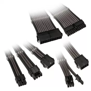 Set de extensión de cables Kolink Core Adept – revestido de PET, set de 6 piezas, 20+4 pines, 8 pines, 4+4 pines, 3×6+2 pines (300–350 mm)