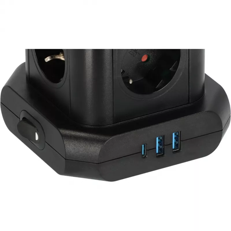 Torre de enchufes Brennenstuhl 1153560010 — 8 tomas, 2×USB-A, 1×USB-C, negro