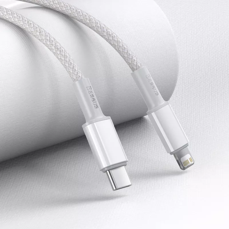 Cable trenzado de alta densidad USB-C a Lightning Baseus, 20W, PD, 2m (blanco)
