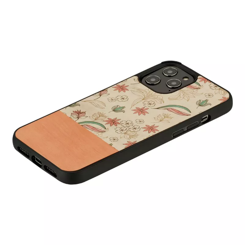 Funda protectora man and wood para iPhone 12 Pro Max — flor rosa sobre negro