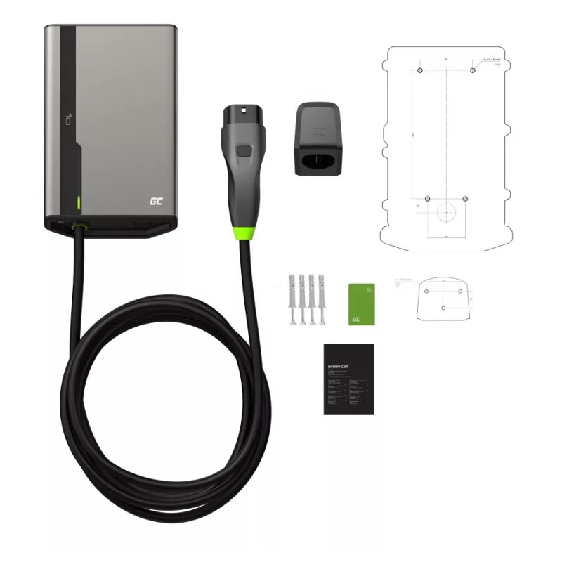 Green Cell HabuDen EVGC021B2250 Wallbox cargador para vehículos eléctricos 22 kW 32A, Type 2, cable de 5 m, NFC, Bluetooth, Wi-Fi, aluminio