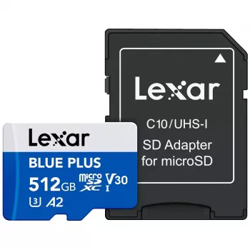 Tarjeta de memoria MicroSDXC Lexar BLUE PLUS 512 GB, UHS‑I, lectura 170 MB/s, U3/V30