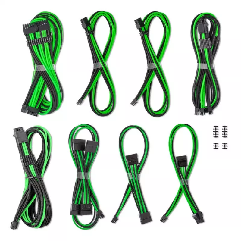 CableMod CM-PCSR-16X2KIT-NKKLG-R-SS C-Series Pro ModMesh Sleeved 12V-2x6 12VHPWR Dual StealthSense juego de cables para Corsair RMi/RMx (Black Label), negro/verde claro
