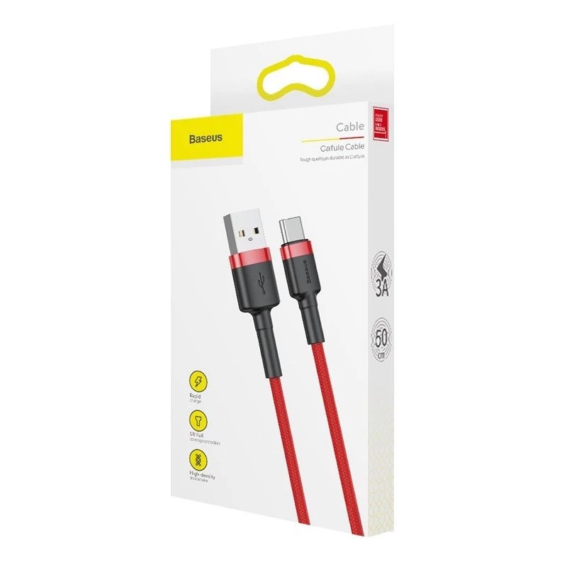 Cable USB 2.0 A a USB-C Baseus CATKLF-B09 1m QC3.0 trenzado de nailon rojo, carga rápida y sincronización de datos