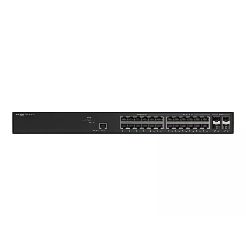 Switch gestionado LANCOM GS-3628XP, 24× puertos 2,5G RJ-45, PoE, L2/L3, montaje en rack 1U