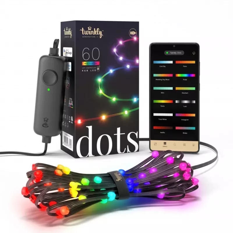 Twinkly Dots 60 RGB USB luces inteligentes, 3 m, negro