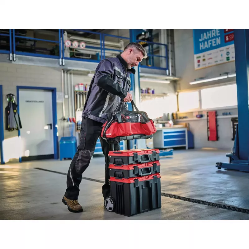 Einhell 4540036 E-Case Bag bolsa de herramientas de sistema, poliéster, carga de 30 kg, negro/rojo