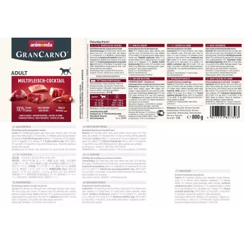 Comida húmeda para perros Animonda GranCarno Multi Meat Cocktail 800 g — ternera, pollo, caza, corazón, pavo, adult