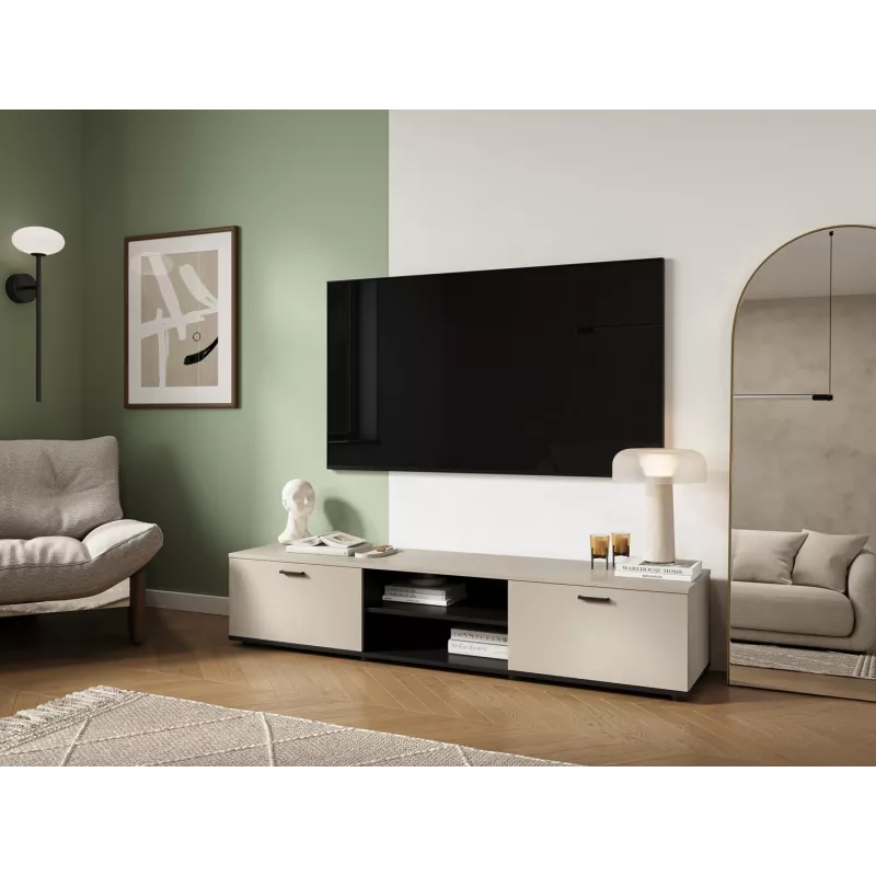 Mueble TV Cama Meble SOHO 180x43x37 cm – superficie color cashmere, marco negro