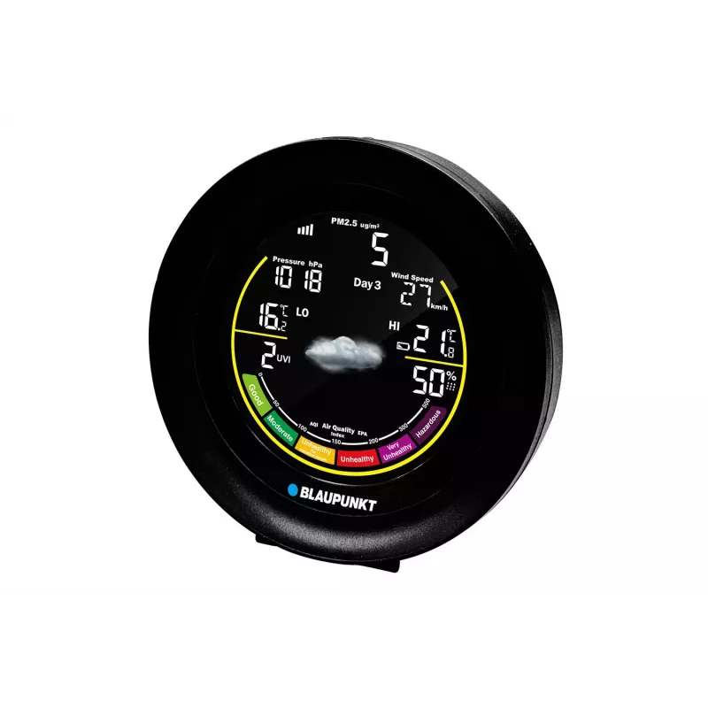 Estación meteorológica BLAUPUNKT WS35BK APP – pantalla LCD, temperatura y humedad, alarma, calendario, conectividad por app, 94×94×27 mm