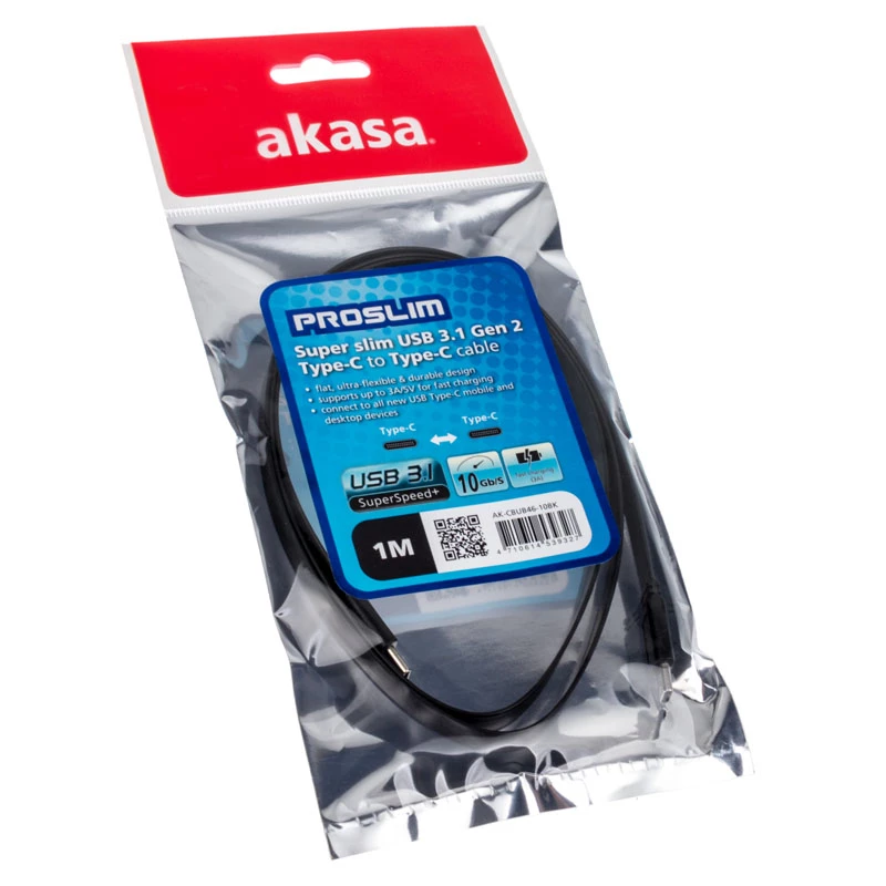 Cable USB Akasa AK-CBUB46-10BK USB 3.2 Gen 2 1 m negro