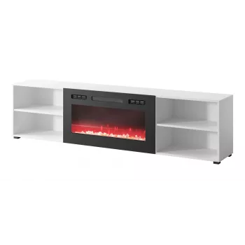Mueble RTV POLO 200x33x50.5 blanco + chimenea negra