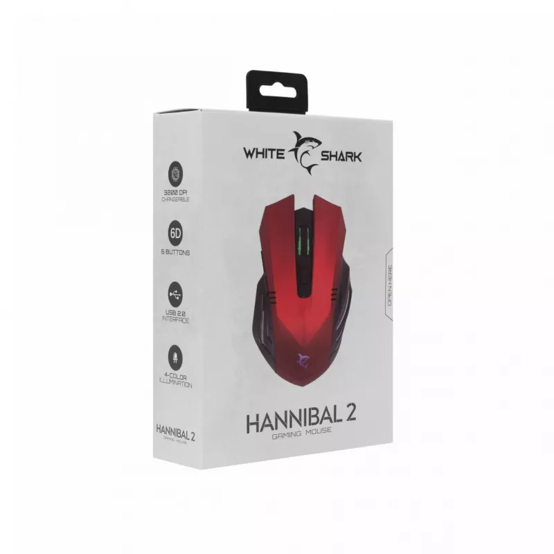 Ratón gaming White Shark GM-5006 HANNIBAL-2 rojo 3200 DPI