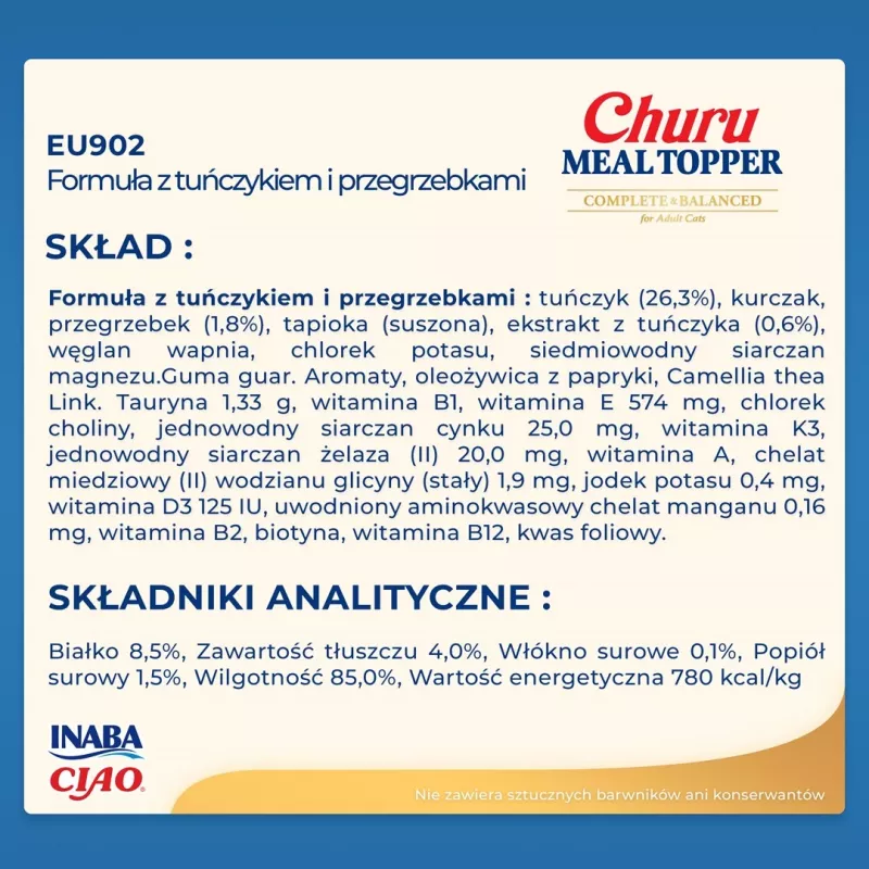 INABA Churu Meal Topper Atún con vieira – Bolsita de comida húmeda para gatos, 4 x 14 g