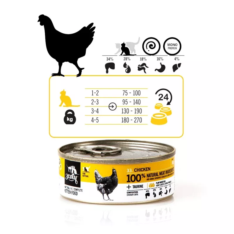 3COTY Chicken para gatitos - comida húmeda para gatos - 80g