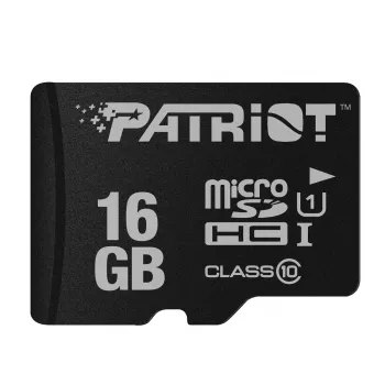 Tarjeta de memoria MicroSDHC PATRIOT PSF16GMDC10 — 16 GB, Class 10, UHS-I (U1), 80 MB/s, negro