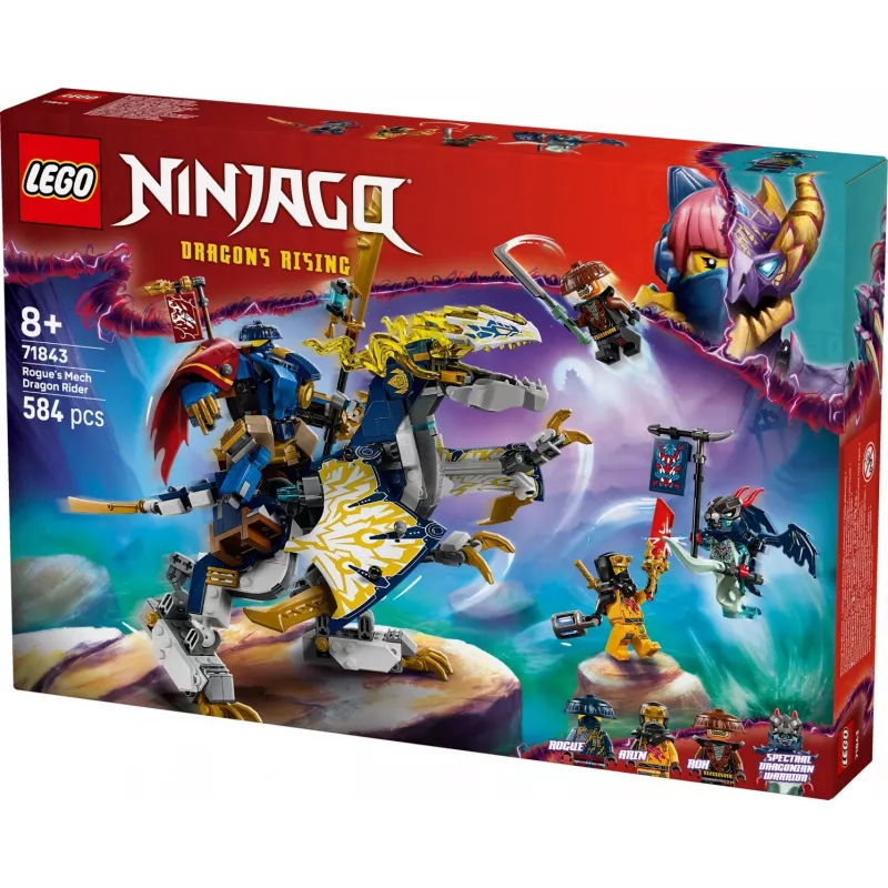 Set LEGO NINJAGO 71843 Rogue’s Mech Dragon Rider — 584 piezas, 4 minifiguras, 190 mm de altura del modelo