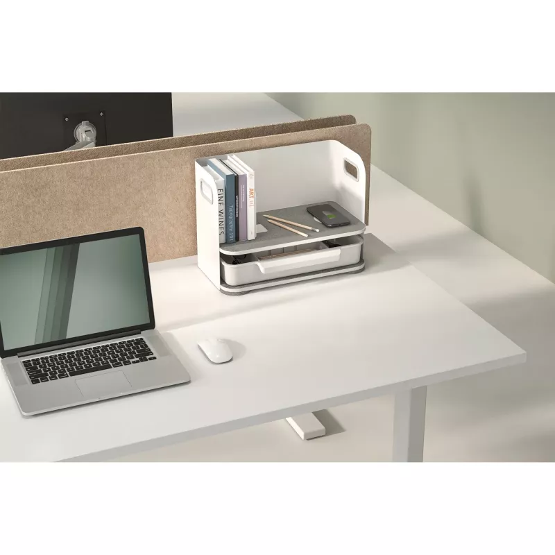 Organizador de escritorio Digitus con cargador Qi acero gris blanco 1 cajón