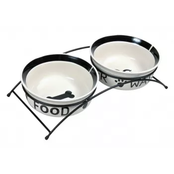 Cuenco de cerámica para perros Trixie MISKI 0,6 L, 15 cm de diámetro, negro, patas antideslizantes, apto para lavavajillas, set de 2