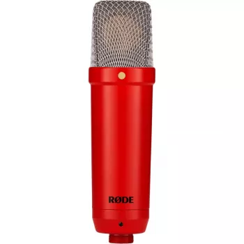 Micrófono de condensador de estudio RØDE NT1 Signature Red — cardioide, 20–20000 Hz, sensibilidad -32 dB, XLR (3 pines), 313 g