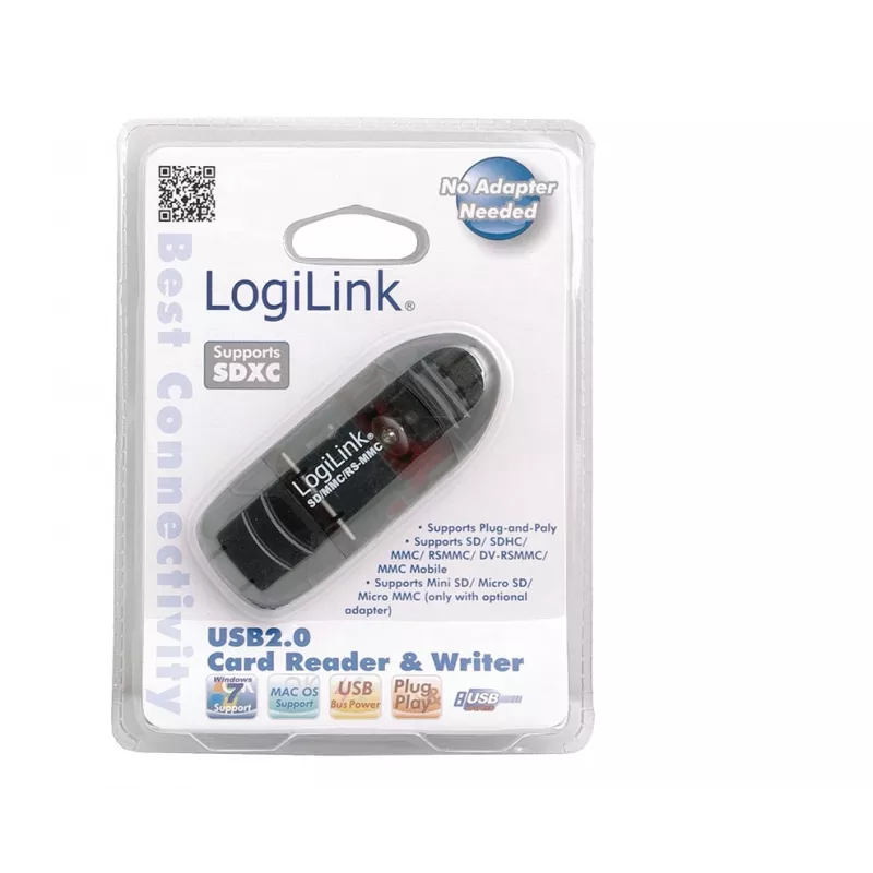 Lector de tarjetas LOGILINK CR0007 USB 2.0 para SD/MMC, negro, hasta 480 Mbit/s
