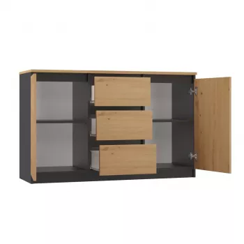 Cómoda Topeshop 2D3S ANT/ART BA KPL — antracita y roble, 3 cajones, estructura de tablero de partículas