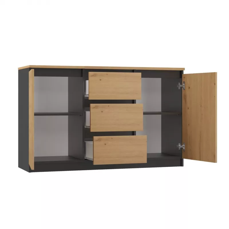Cómoda Topeshop 2D3S ANT/ART BA KPL — antracita y roble, 3 cajones, estructura de tablero de partículas