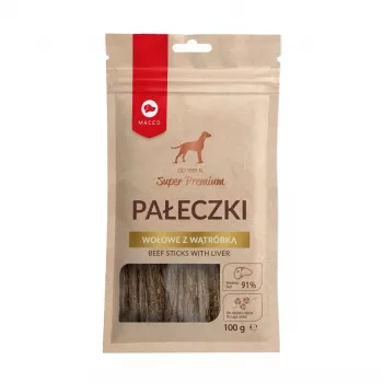 Premios para perros MACED Beef Sticks con hígado 100 g — snacks masticables duros naturales para perros