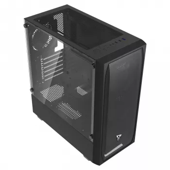 Caja de PC SAVIO Noctis Flow — Cube Mini-ITX/Micro-ATX/ATX, 3x120mm frontal, 1x120mm trasero, 2 bahías de 3,5 pulgadas + 3 de 2,5 pulgadas, cristal templado