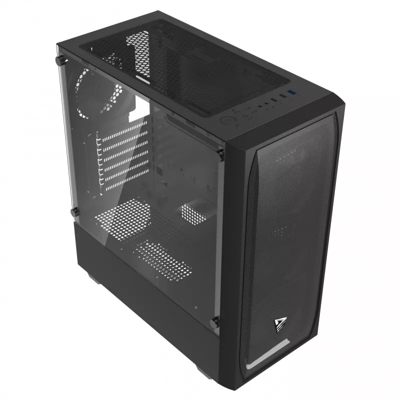 Caja de PC SAVIO Noctis Flow — Cube Mini-ITX/Micro-ATX/ATX, 3x120mm frontal, 1x120mm trasero, 2 bahías de 3,5 pulgadas + 3 de 2,5 pulgadas, cristal templado
