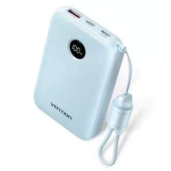Batería externa Vention 10000mAh 22,5W — 2× USB‑C, 1× USB‑A, azul