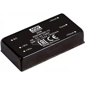 Fuente de alimentación Mean Well RDDW20G-15 — 20 W, salida 15 V, entrada 18–75 V, RoHS, 35 g