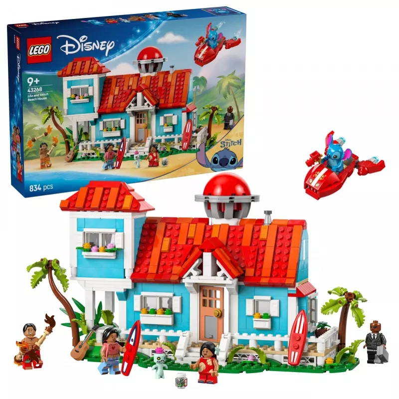 LEGO Disney Set 43268 Casa de la playa – casa modular para construir, 834 piezas, 5 minifiguras, edad 9+