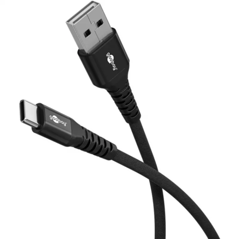 Goobay cable USB-C Fabric Supersoft con conectores metálicos, 2 m, negro (2m, USB 2.0, 60W), cable USB