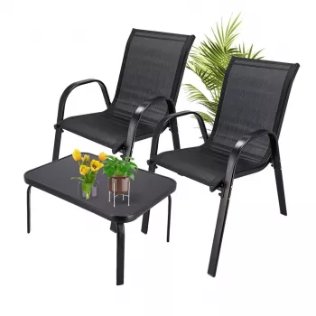 Conjunto de jardín Extralink Black Forest, textileno dos sillas + mesa negra