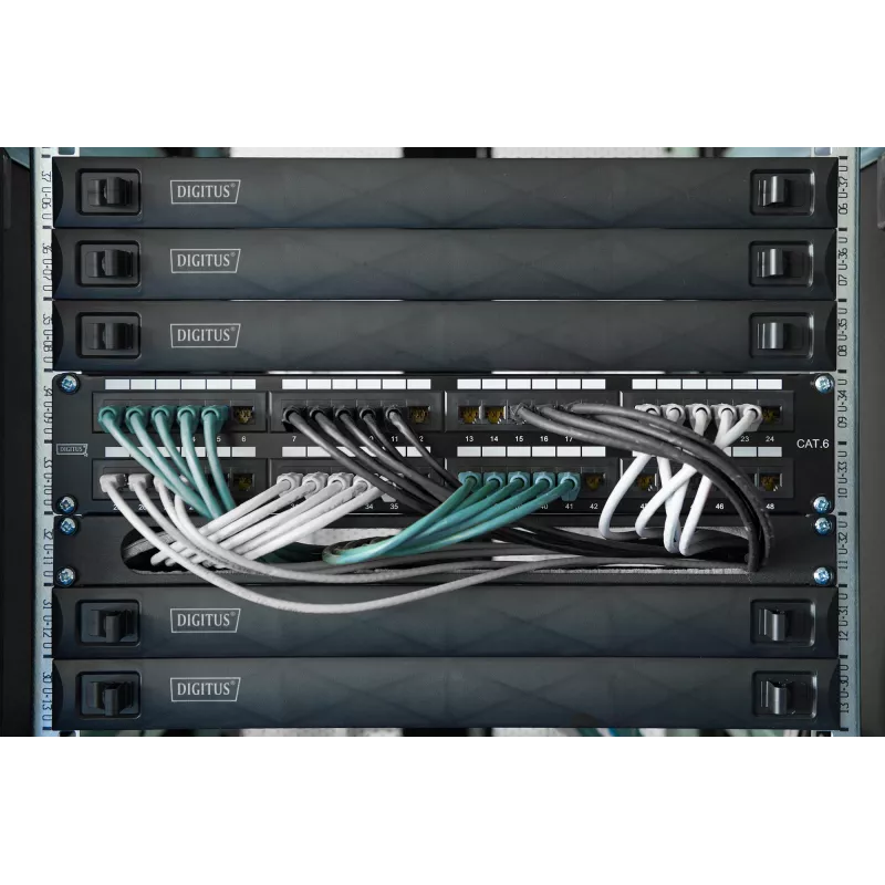 Módulo Keystone Digitus Cat. 6A, apantallado, con gestor de cables inteligente, 48 uds.