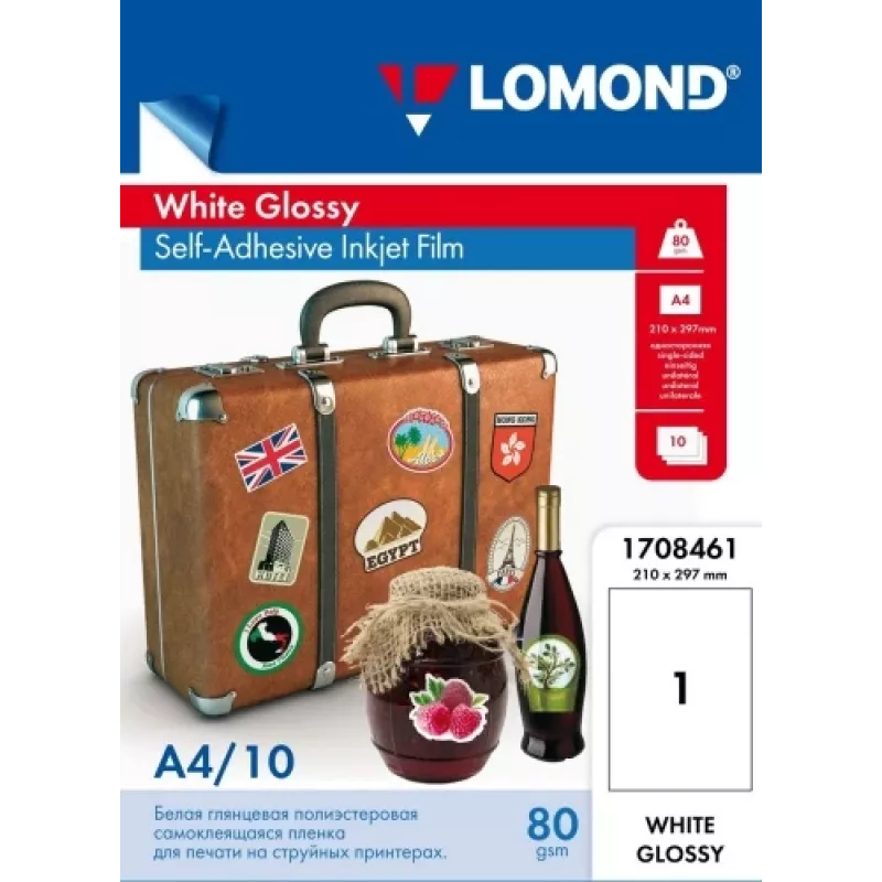Película PET autoadhesiva Lomond 1708461 A4 Blanca brillante, 10 hojas