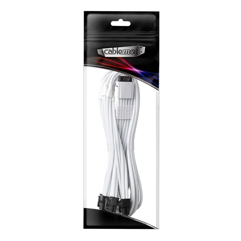 Cable de alimentación CableMod RT-Series Pro ModMesh 12VHPWR a 3× PCIe CM-PRTS-16P3-N60KW 60 cm blanco