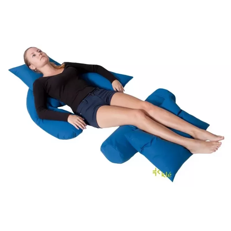 Cojín de posicionamiento en forma de media luna para cama de fibra de silicona azul