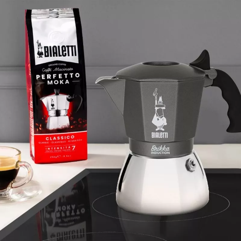 Cafetera BIALETTI BRIKKA INDUCTION 4TZ 180 ml antracita, plateada