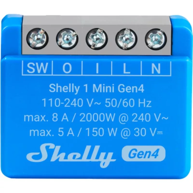 Módulo de relé inteligente compacto Shelly 1 Mini Gen4, 1P 8A, Wi‑Fi/Matter/Zigbee/Bluetooth, 110–240 V (2 uds.)