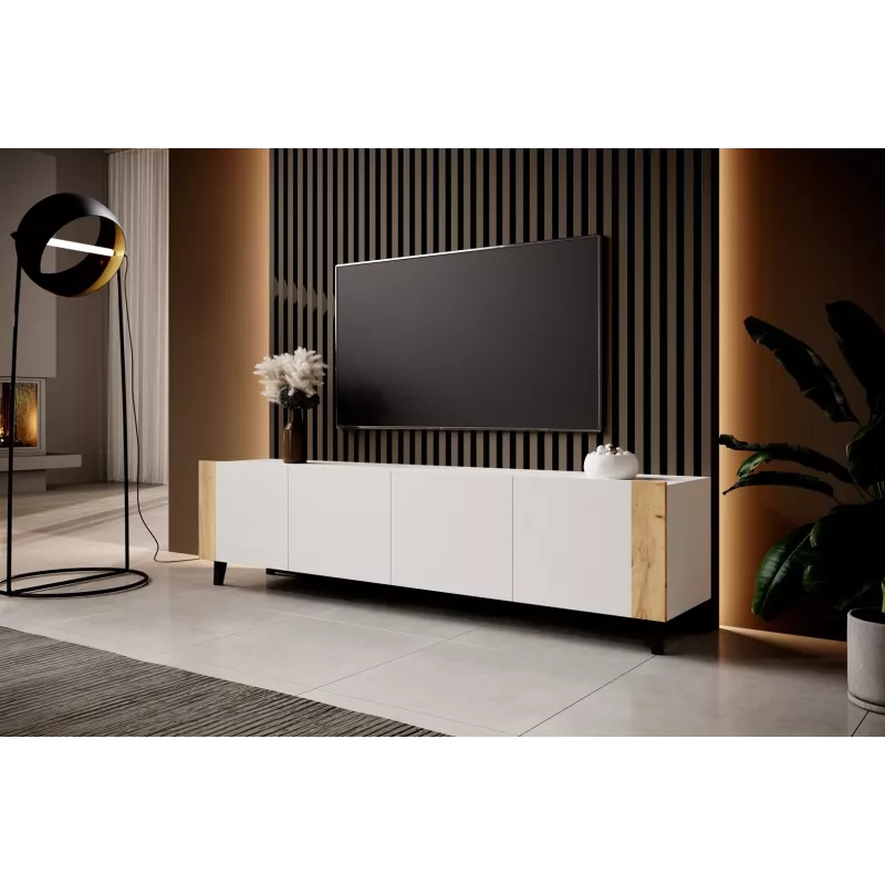 Mueble RTV FARO 200x42x52 blanco mate + roble craft