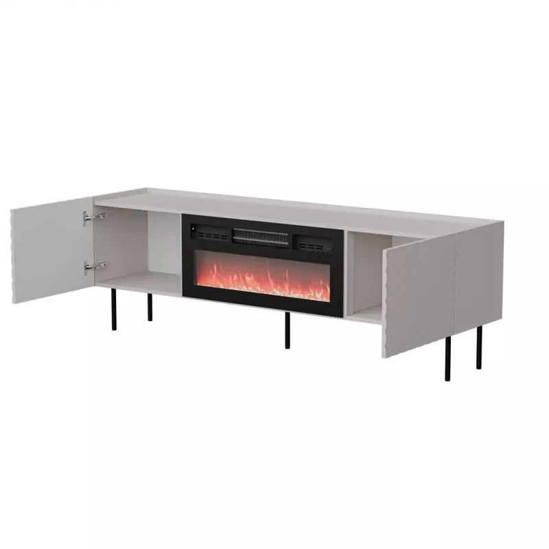 Mueble TV cama meble LUCCA 180x40x59 cm, superficie cashmere, chimenea negra
