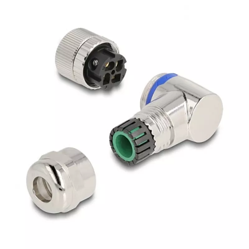 DeLOCK Conector M12 codificación A 4 polos conector hembra 90° en ángulo metal